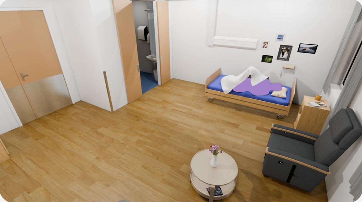 Camera view of a resident's room showing what the Nattugla sensor detects